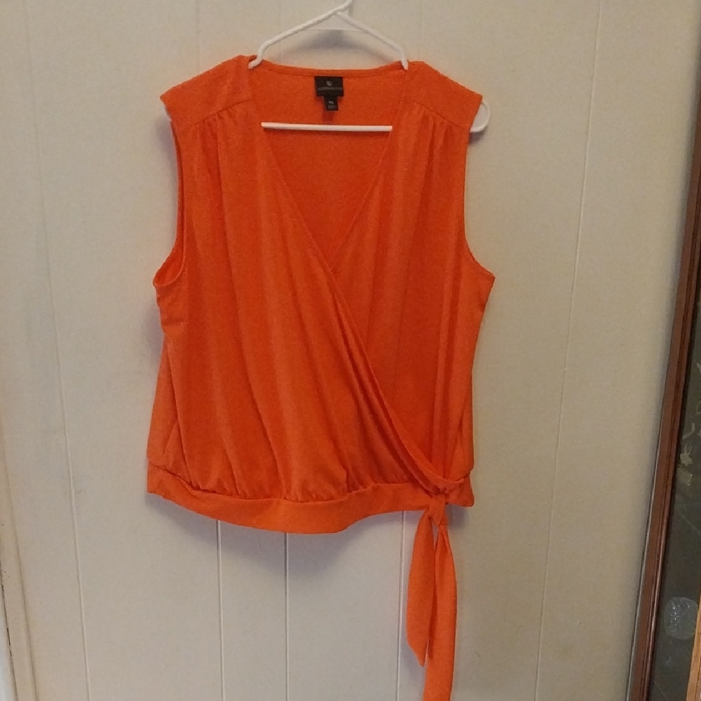 Worthington Orange Sleeveless Wrap Blouse